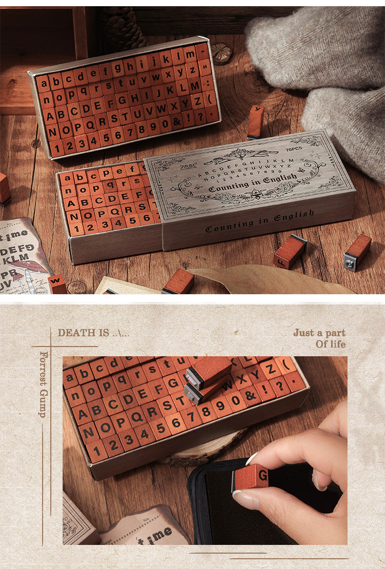 Time Memoirs Alphabet and Number Wooden Journal Stamp Box