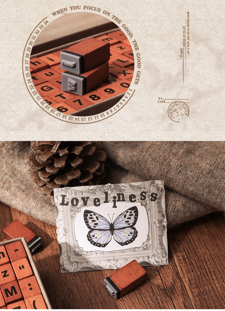 Time Memoirs Alphabet and Number Wooden Journal Stamp Box