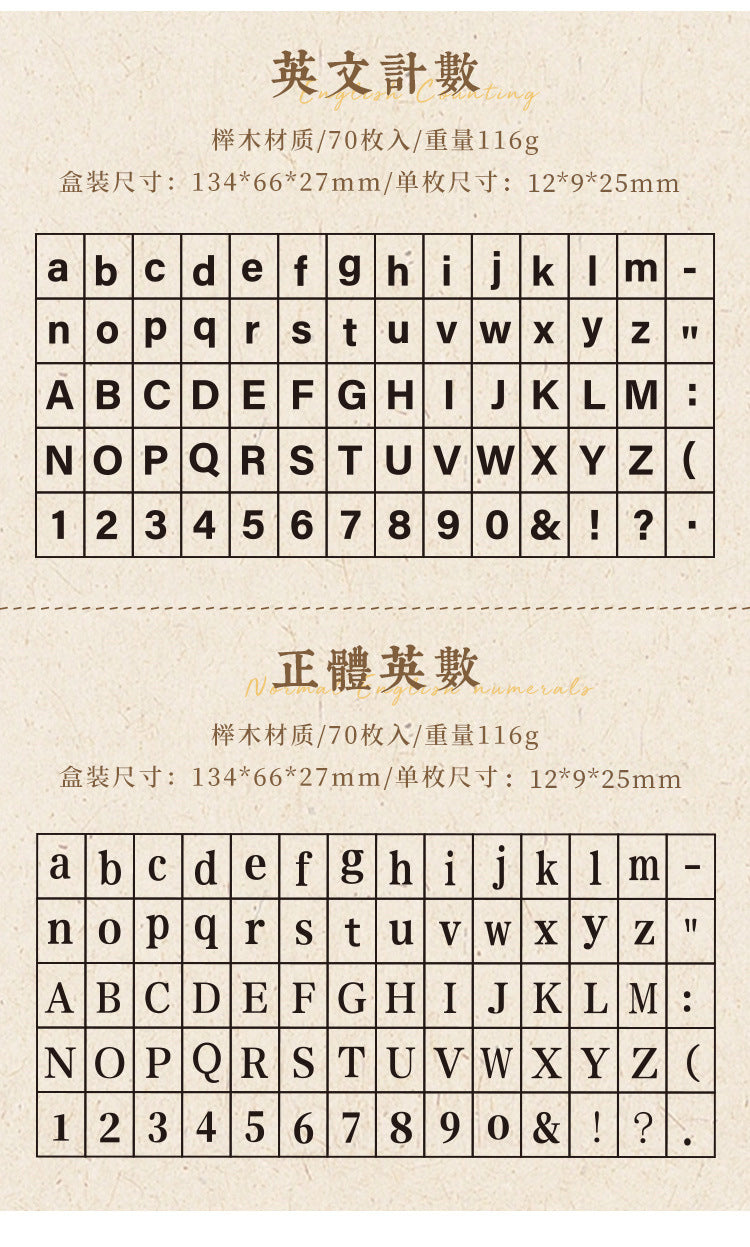 Time Memoirs Alphabet and Number Wooden Journal Stamp Box