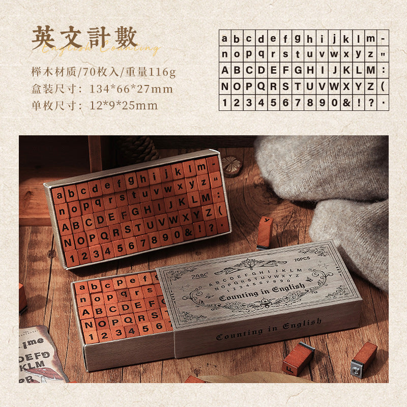 Time Memoirs Alphabet and Number Wooden Journal Stamp Box