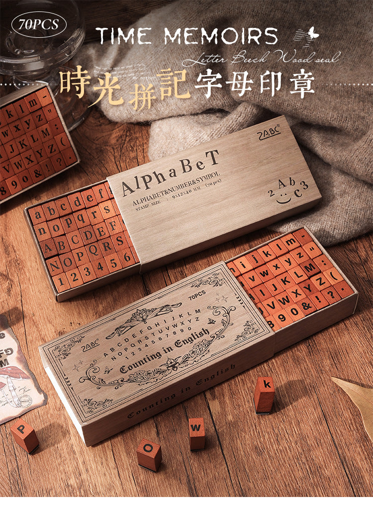 Time Memoirs Alphabet and Number Wooden Journal Stamp Box