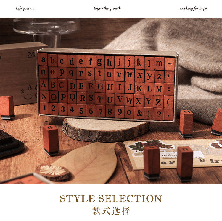 Time Memoirs Alphabet and Number Wooden Journal Stamp Box
