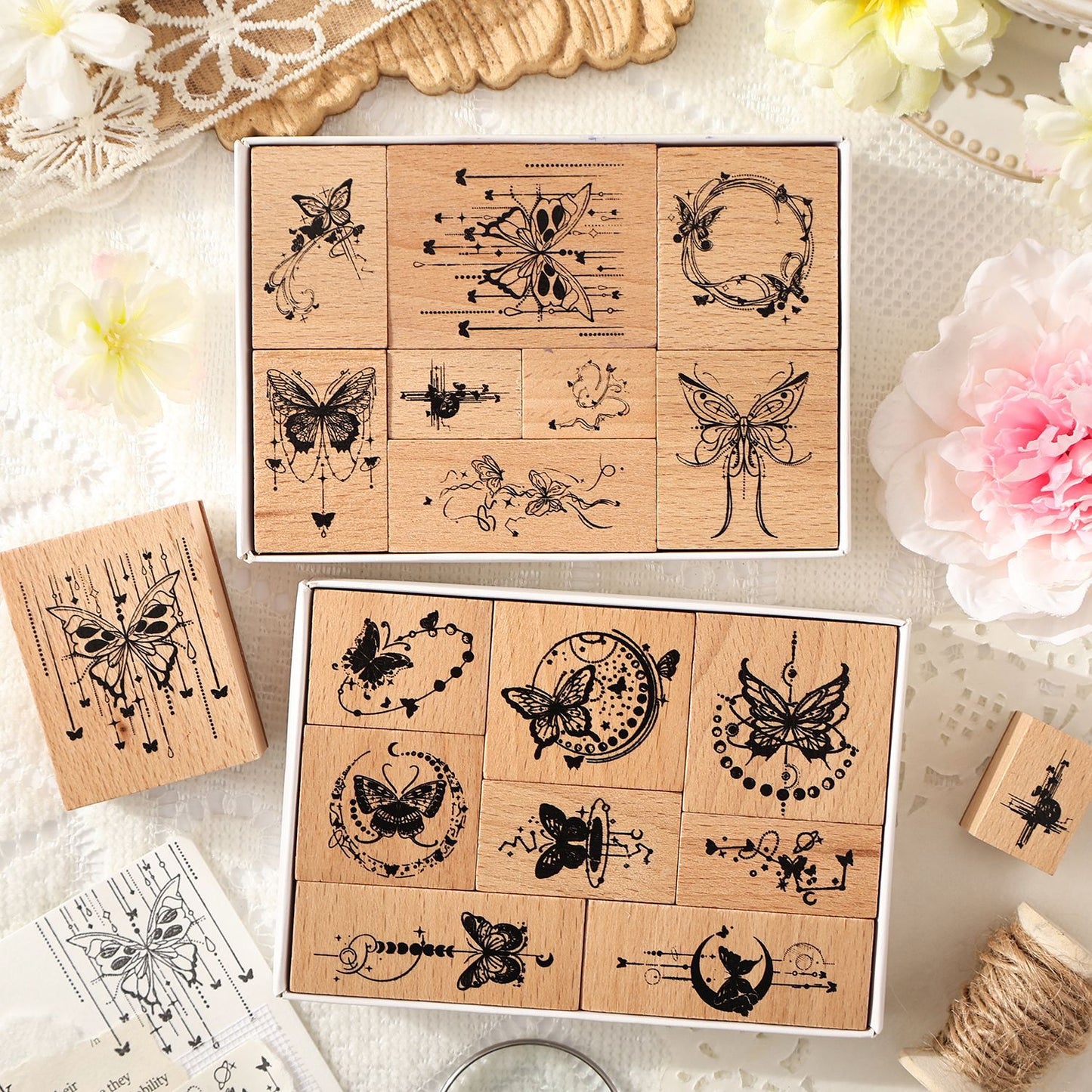 Light and Letterhead Wooden Stamps Box