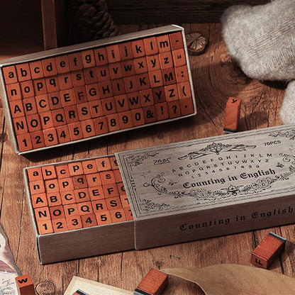Alphabet and Number Wooden Stamp Box