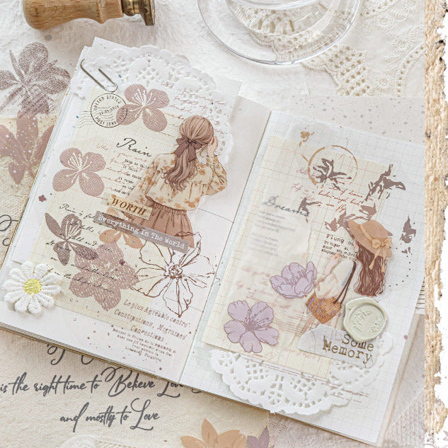 Fuzzy Floral Vintage Journaling Stickers