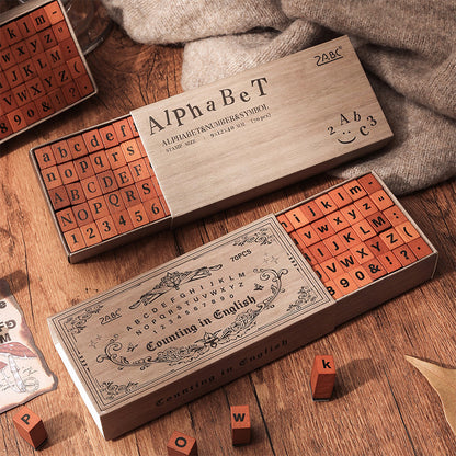 Alphabet and Number Wooden Stamp Box