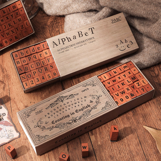 Time Memoirs Alphabet and Number Wooden Journal Stamp Box