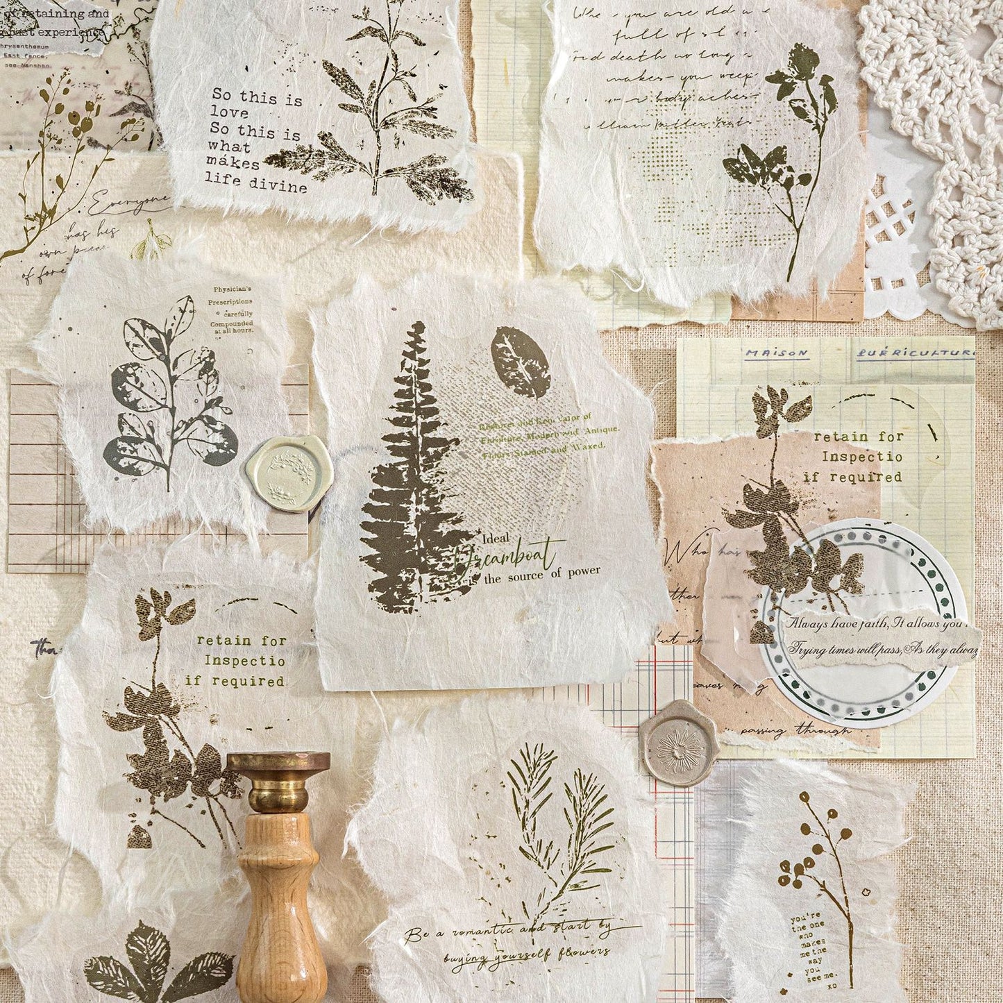 Fuzzy Floral Vintage Journaling Stickers