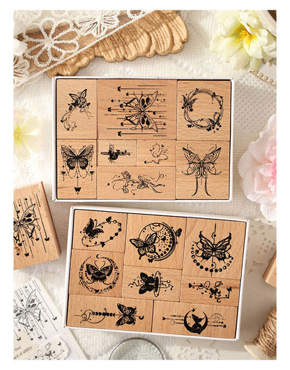 Butterfly and Letterhead Wooden Stamps Box