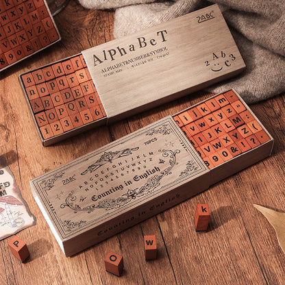 Alphabet and Number Wooden Stamp Box