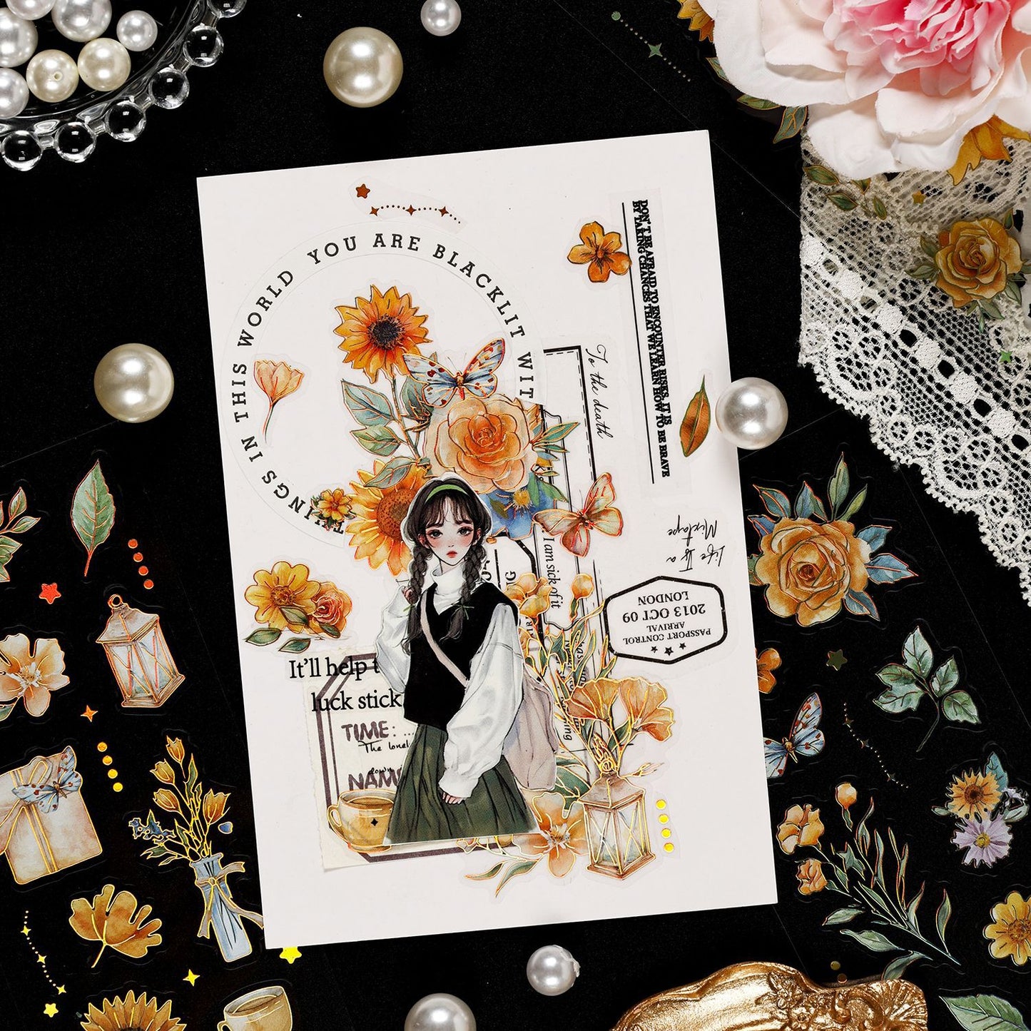 Floral Story Gold Foiled Stickers