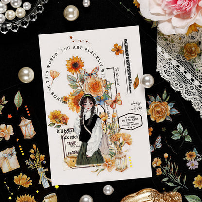 Floral Story Gold Foiled Stickers