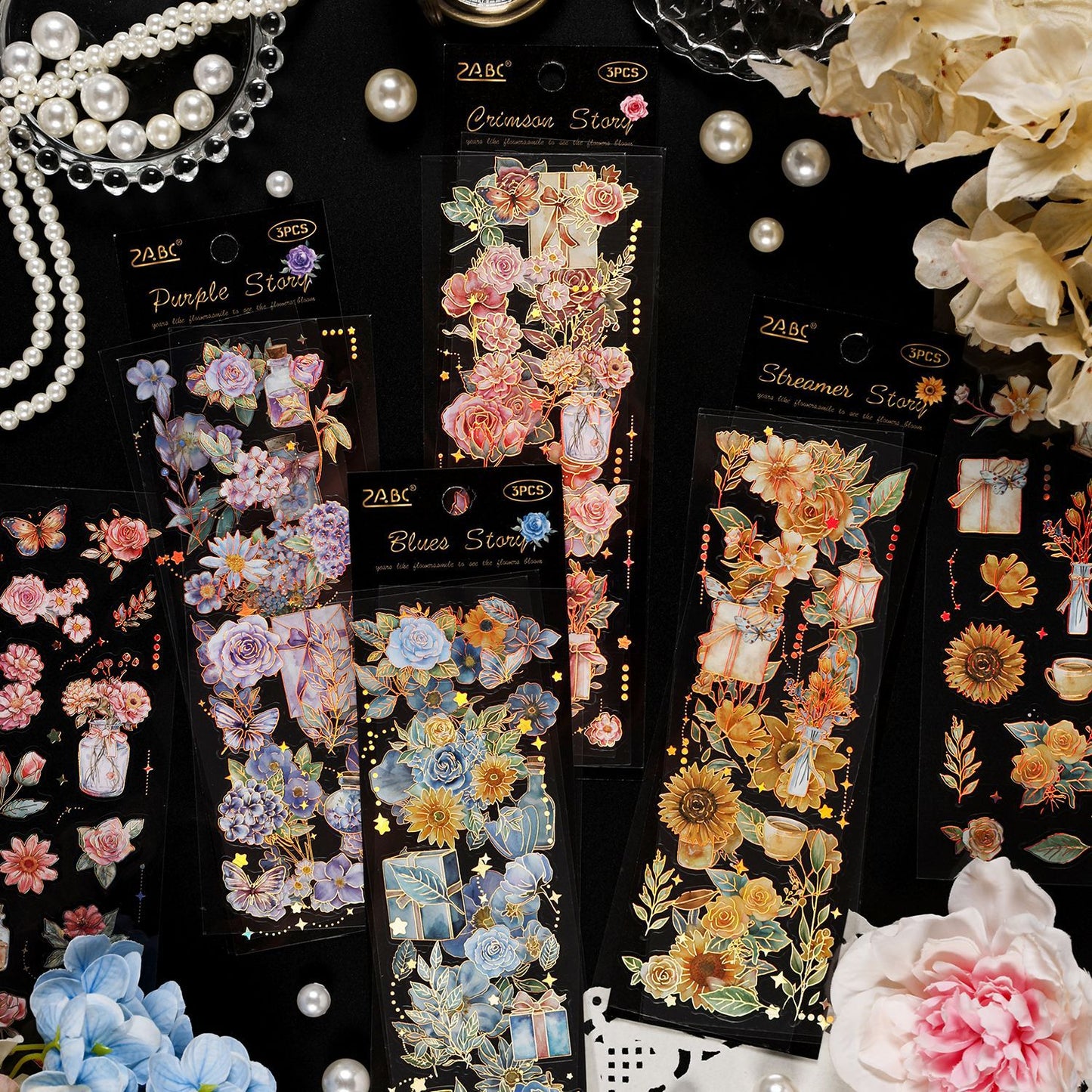 Floral Story Gold Foiled Stickers