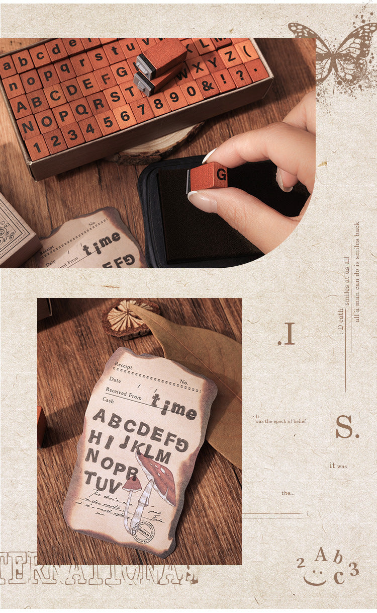 Time Memoirs Alphabet and Number Wooden Journal Stamp Box