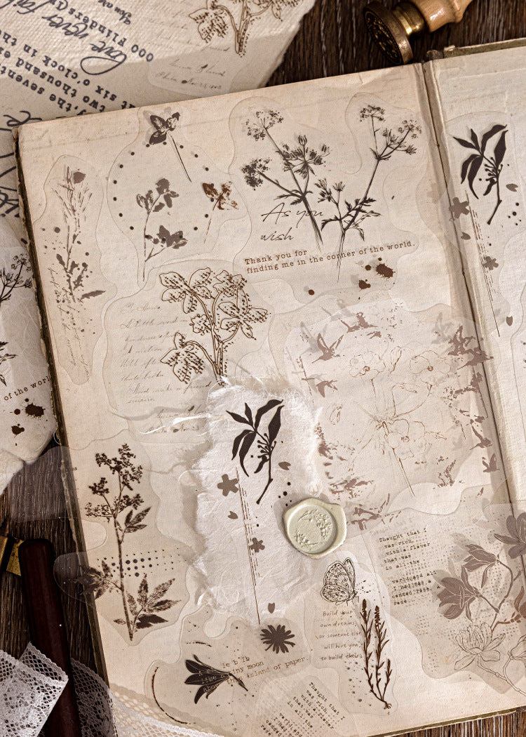 Fuzzy Floral Vintage Journaling Stickers