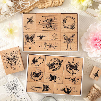 Butterfly and Letterhead Wooden Stamps Box