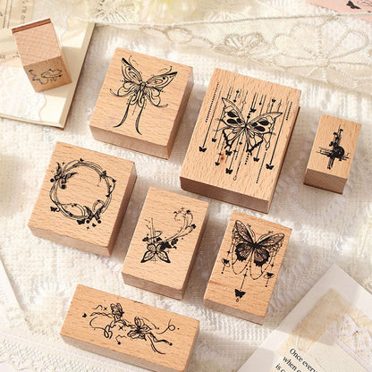 Butterfly and Letterhead Wooden Stamps Box
